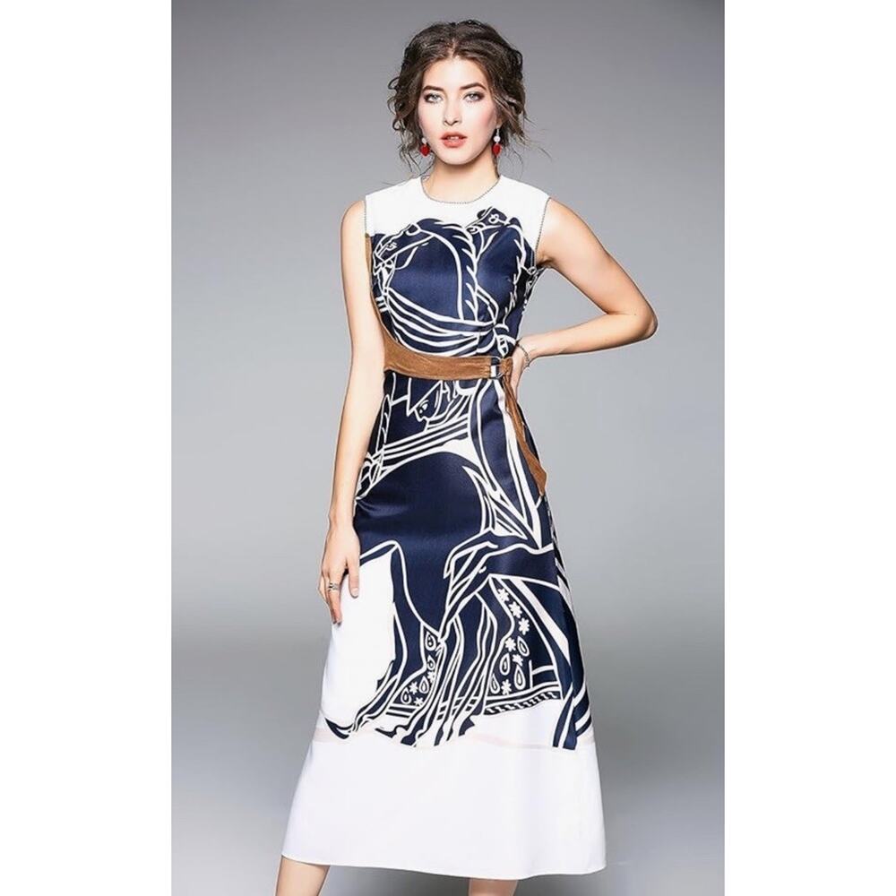 Trocadero Horse Dress Size 2XL Kentucky Derby Suede Belt RARE Runway NWT